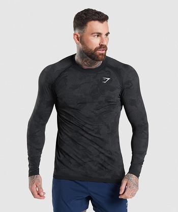 Gymshark Geo Seamless Muške Dugi Rukav Crne Sive | HR 2678CTV